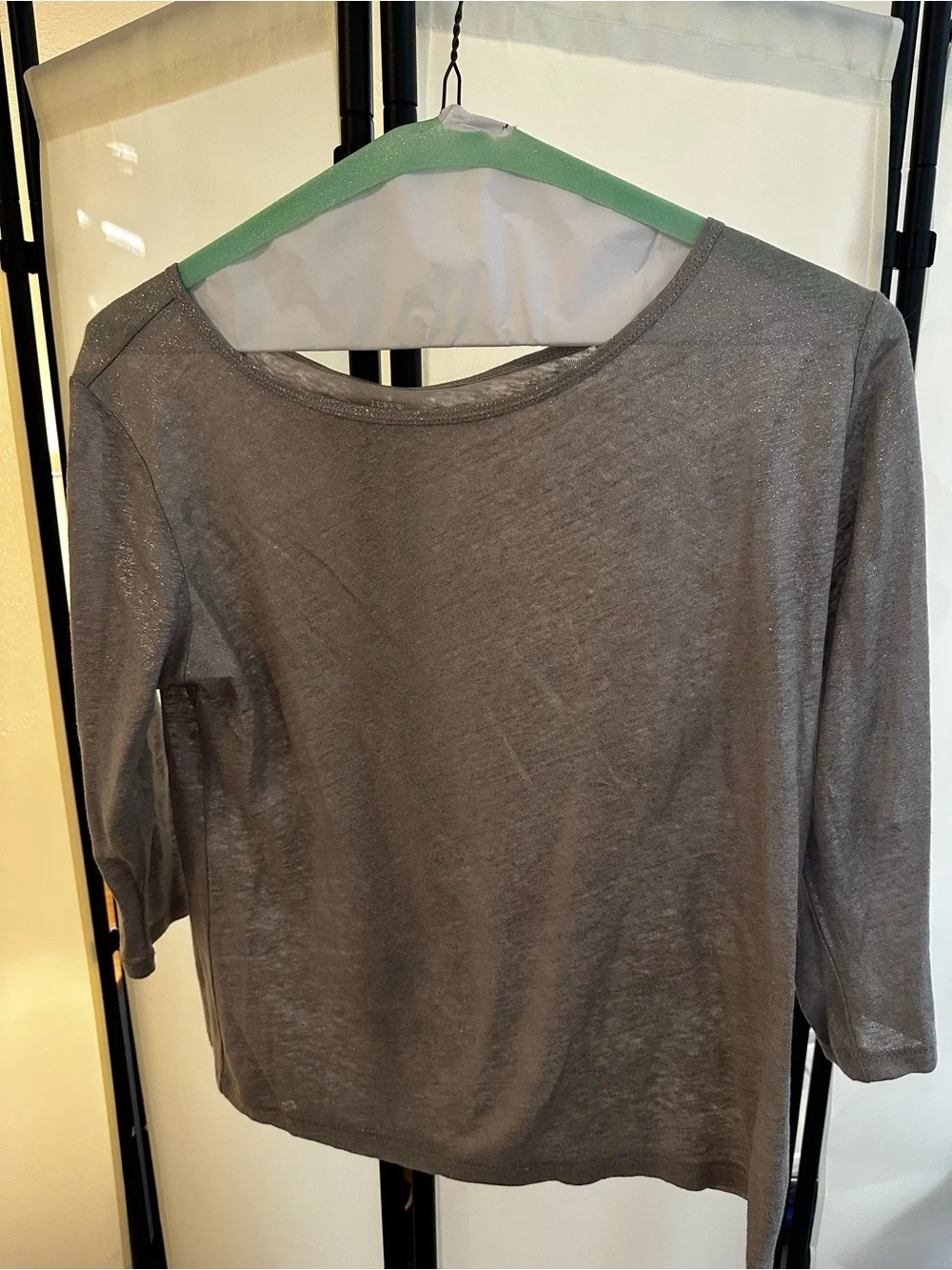 Jcrew Metallic Gray Boatneck Top - Lightweight 3/4 Sleeve - Picture 1 of 3